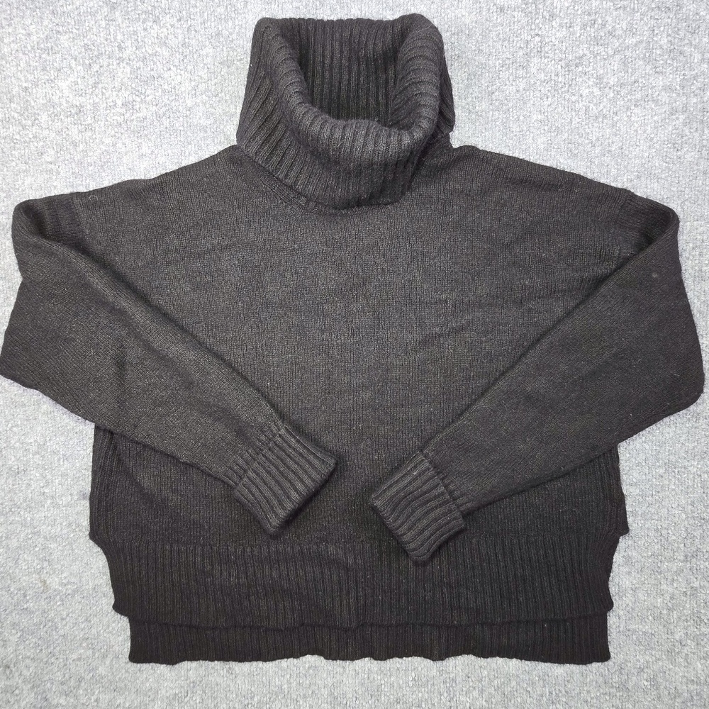 Anthropologie Black Cropped Turtleneck Moth Sweater - Viscose & Wool M